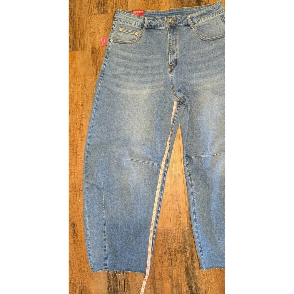Womens Barrel Jeans 10 Festival High Rise Wide Leg Denim Raw Hem Stretch Cowgirl